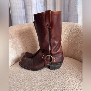 Vintage Brown Leather Engineer Harness Boots USA Made Motorcycle 9E Wide